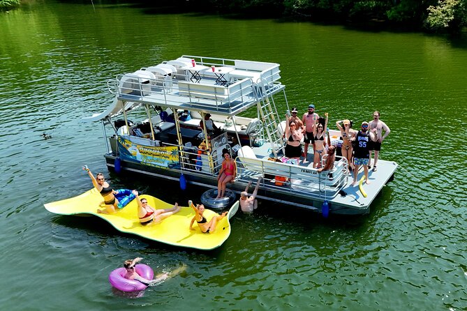 30ft Double Decker Triple Slide Party Boat with Captain up to 22 - Three slides, tubing, and a large float pad