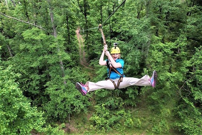 Fontanel Zipline Forest Adventure at Nashville North - Safety training, harnesses, and the first cable